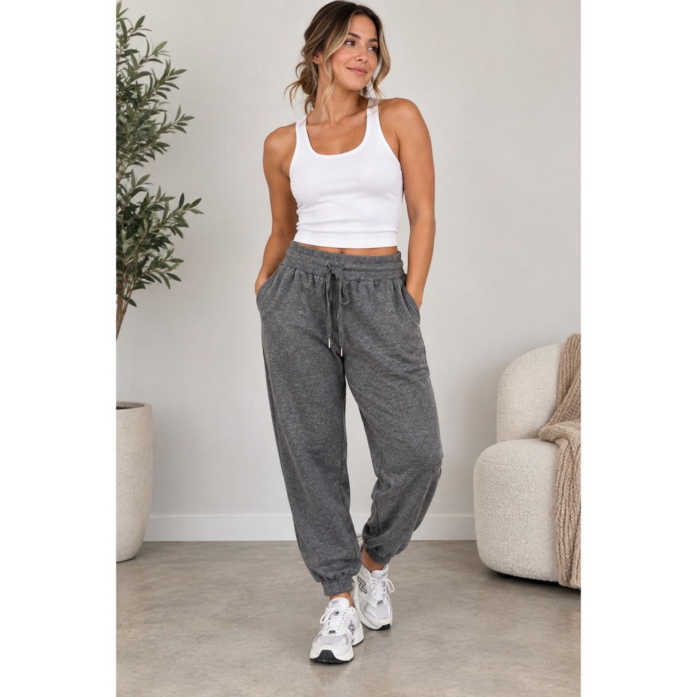 Collette Love Fleece Joggers Pants Women Size M Gray Polyester Blend